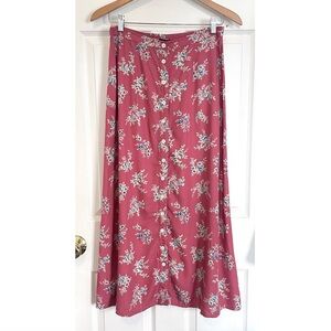 Long Pink Floral Skirt Button Front Full Button Maxi Cottagecore Flowers Small